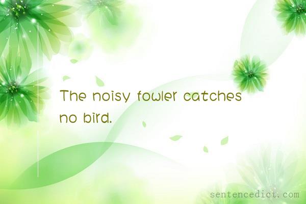 Good sentence's beautiful picture_The noisy fowler catches no bird.