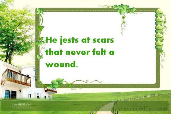 Good sentence's beautiful picture_He jests at scars that never felt a wound.