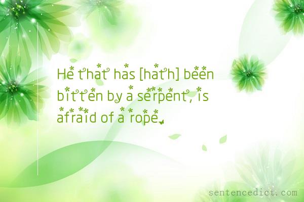 Good sentence's beautiful picture_He that has [hath] been bitten by a serpent, is afraid of a rope.