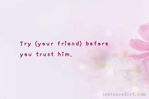 Good sentence's beautiful picture_Try (your friend) before you trust him.