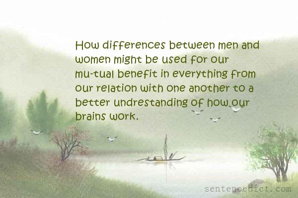 Good sentence's beautiful picture_How differences between men and women might be used for our mu-tual benefit in everything from our relation with one another to a better undrestanding of how our brains work.