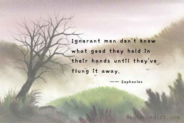 Good sentence's beautiful picture_Ignorant men don't know what good they hold in their hands until they've flung it away.