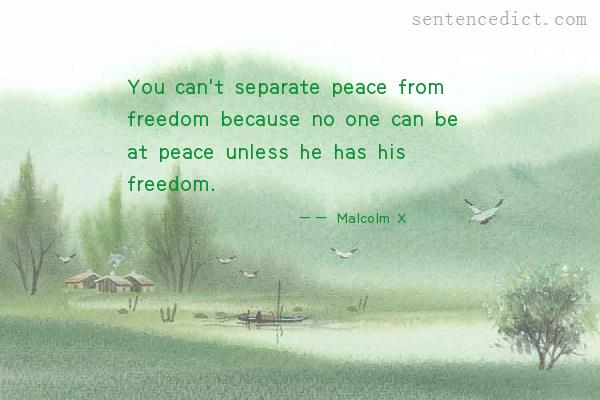 Good sentence's beautiful picture_You can't separate peace from freedom because no one can be at peace unless he has his freedom.