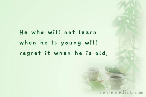 Good sentence's beautiful picture_He who will not learn when he is young will regret it when he is old.