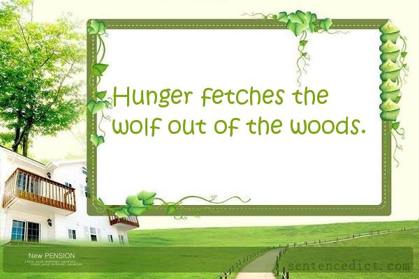 Good sentence's beautiful picture_Hunger fetches the wolf out of the woods.