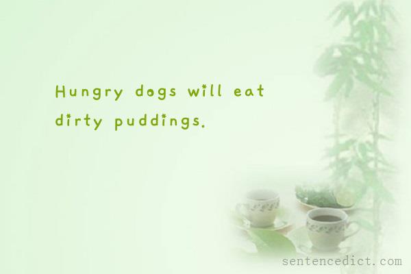 Good sentence's beautiful picture_Hungry dogs will eat dirty puddings.