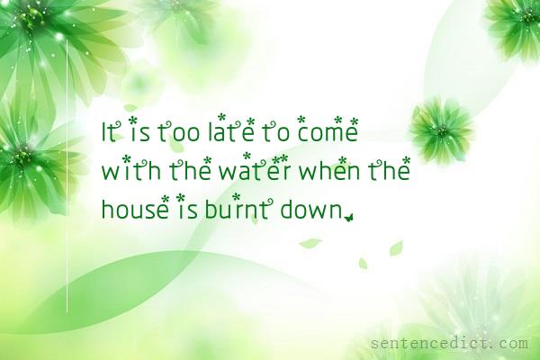 Good sentence's beautiful picture_It is too late to come with the water when the house is burnt down.