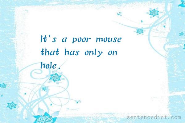 Good sentence's beautiful picture_It's a poor mouse that has only on hole.