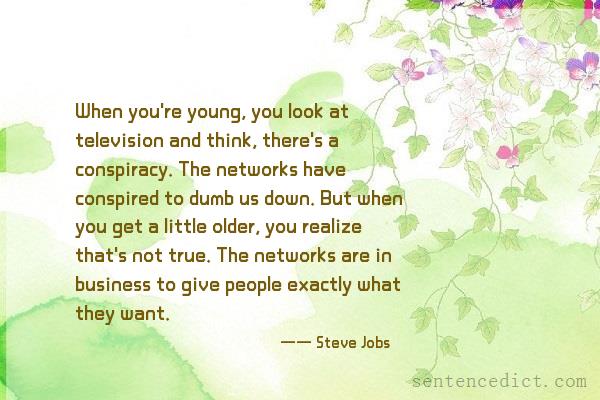 Good sentence's beautiful picture_When you're young, you look at television and think, there's a conspiracy. The networks have conspired to dumb us down. But when you get a little older, you realize that's not true. The networks are in business to give people exactly what they want.