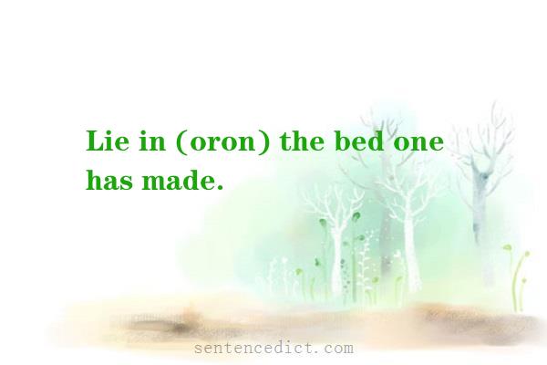 Good sentence's beautiful picture_Lie in (oron) the bed one has made.