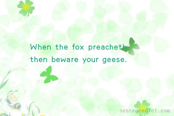 Good sentence's beautiful picture_When the fox preacheth, then beware your geese.