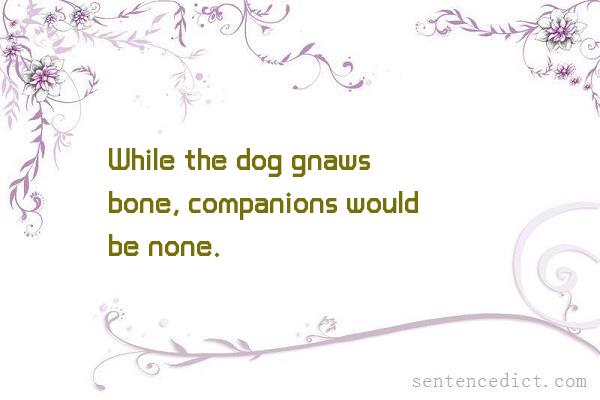 Good sentence's beautiful picture_While the dog gnaws bone, companions would be none.