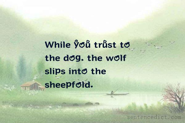 Good sentence's beautiful picture_While you trust to the dog, the wolf slips into the sheepfold.