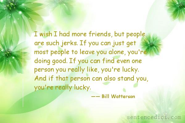 Good sentence's beautiful picture_I wish I had more friends, but people are such jerks. If you can just get most people to leave you alone, you're doing good. If you can find even one person you really like, you're lucky. And if that person can also stand you, you're really lucky.