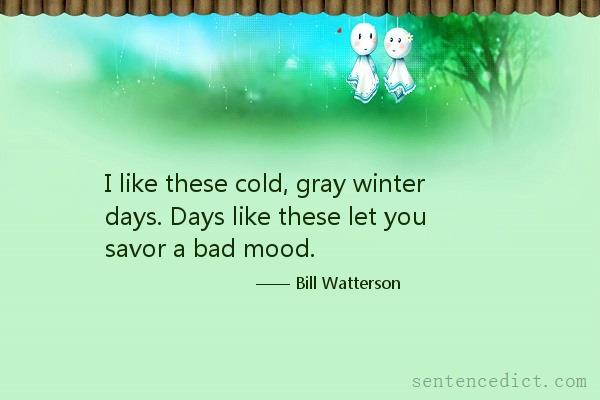 Good sentence's beautiful picture_I like these cold, gray winter days. Days like these let you savor a bad mood.