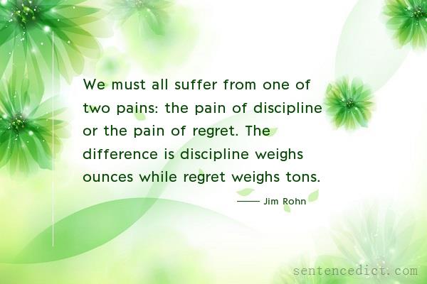 Good sentence's beautiful picture_We must all suffer from one of two pains: the pain of discipline or the pain of regret. The difference is discipline weighs ounces while regret weighs tons.