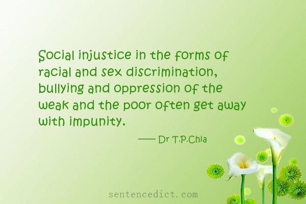 Good sentence's beautiful picture_Social injustice in the forms of racial and sex discrimination, bullying and oppression of the weak and the poor often get away with impunity.