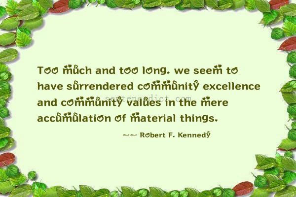 Good sentence's beautiful picture_Too much and too long, we seem to have surrendered community excellence and community values in the mere accumulation of material things.