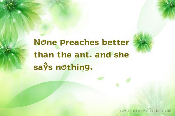 Good sentence's beautiful picture_None preaches better than the ant, and she says nothing.