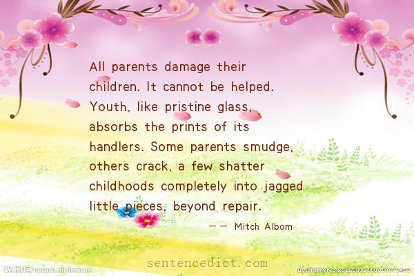 Good sentence's beautiful picture_All parents damage their children. It cannot be helped. Youth, like pristine glass, absorbs the prints of its handlers. Some parents smudge, others crack, a few shatter childhoods completely into jagged little pieces, beyond repair.