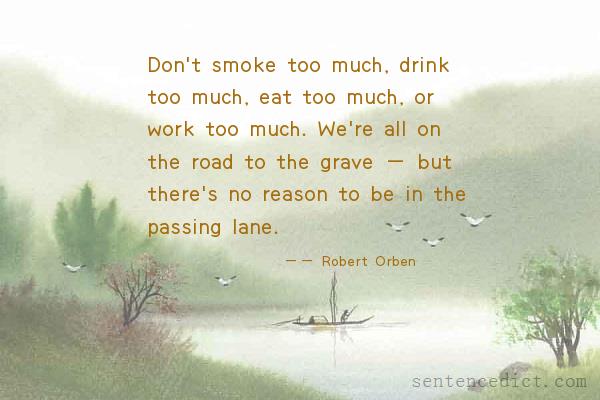 Good sentence's beautiful picture_Don't smoke too much, drink too much, eat too much, or work too much. We're all on the road to the grave — but there's no reason to be in the passing lane.