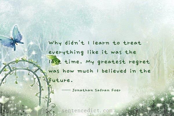 Good sentence's beautiful picture_Why didn't I learn to treat everything like it was the last time. My greatest regret was how much I believed in the future.