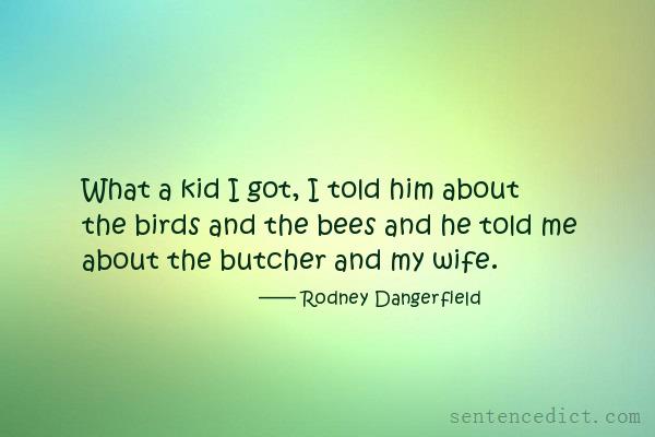 Good sentence's beautiful picture_What a kid I got, I told him about the birds and the bees and he told me about the butcher and my wife.