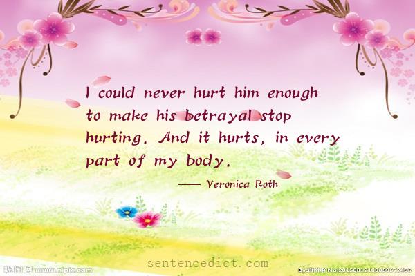 Good sentence's beautiful picture_I could never hurt him enough to make his betrayal stop hurting. And it hurts, in every part of my body.