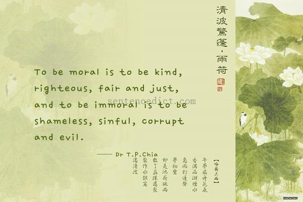 Good sentence's beautiful picture_To be moral is to be kind, righteous, fair and just, and to be immoral is to be shameless, sinful, corrupt and evil.