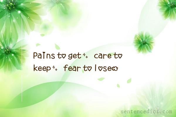 Good sentence's beautiful picture_Pains to get, care to keep, fear to lose.