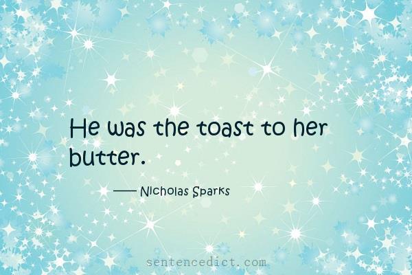 Good sentence's beautiful picture_He was the toast to her butter.