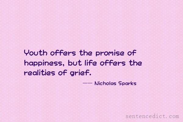 Good sentence's beautiful picture_Youth offers the promise of happiness, but life offers the realities of grief.