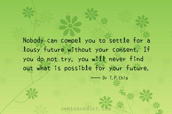 Good sentence's beautiful picture_Nobody can compel you to settle for a lousy future without your consent. If you do not try, you will never find out what is possible for your future.