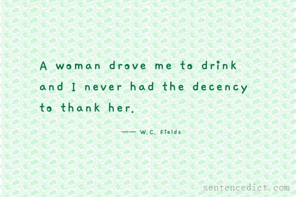 Good sentence's beautiful picture_A woman drove me to drink and I never had the decency to thank her.