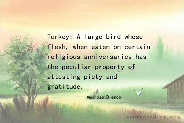 Good sentence's beautiful picture_Turkey: A large bird whose flesh, when eaten on certain religious anniversaries has the peculiar property of attesting piety and gratitude.