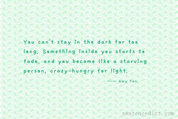 Good sentence's beautiful picture_You can't stay in the dark for too long. Something inside you starts to fade, and you become like a starving person, crazy-hungry for light.