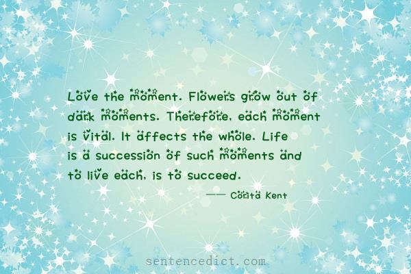 Good sentence's beautiful picture_Love the moment. Flowers grow out of dark moments. Therefore, each moment is vital. It affects the whole. Life is a succession of such moments and to live each, is to succeed.