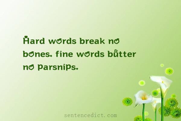 Good sentence's beautiful picture_Hard words break no bones, fine words butter no parsnips.