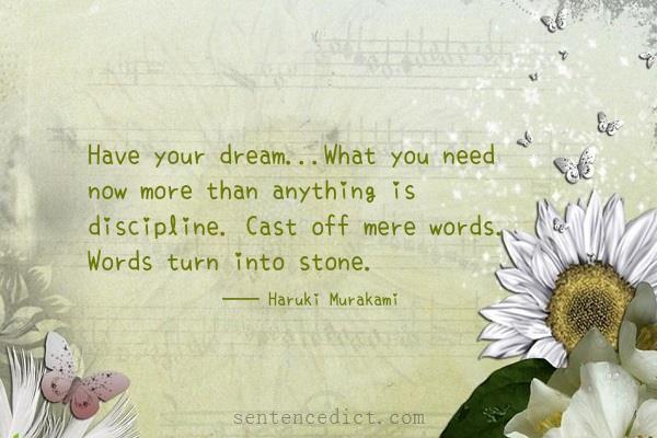 Good sentence's beautiful picture_Have your dream...What you need now more than anything is discipline. Cast off mere words. Words turn into stone.