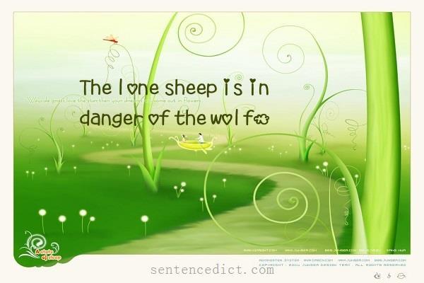 Good sentence's beautiful picture_The lone sheep is in danger of the wolf.